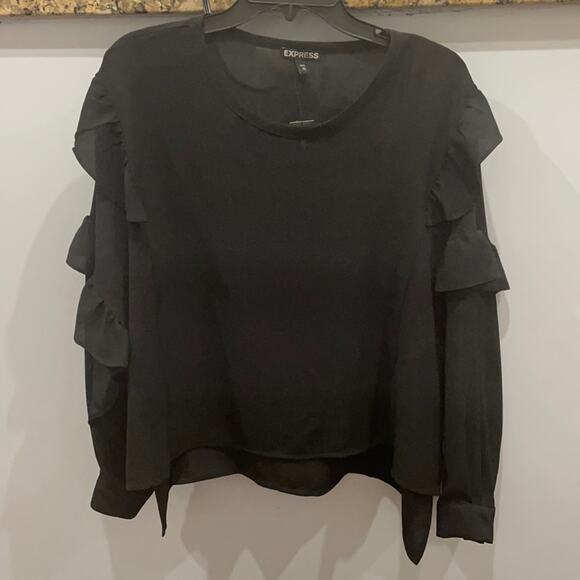 EXPRESS Black Hi-Lo Ruffled Long sleeves Blouse NWT - Picture 1 of 5